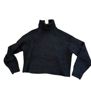 HM Womens Alpaca Wool Blend Turtleneck Sweater Dark Gray Boxy Knit Small NEW